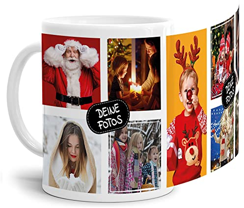 Foto-Tasse zum selbst gestalten mit Foto-Collage für 9 Wunschfotos - Geschenk für Familie, Freunde, Geburtstag, Weihnachten - Keramik Weiß, 300 ml I Personalisiert