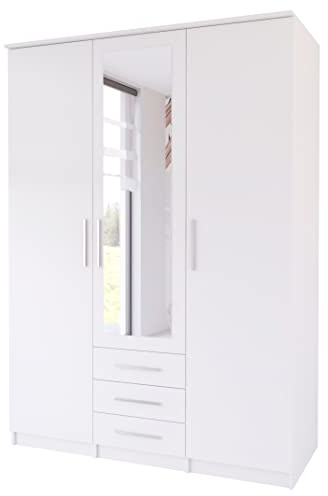 Fabryka Mebli Idźczak Kleiderschrank 150 x 210 cm, Spiegel, 3 Schubladen, Einlegeböden, Kleiderstangen, Drehtüren, Laminat 16 mm, ABS-Kante, Schlafzimmerschrank, Garderobenschrank - Imoebel24