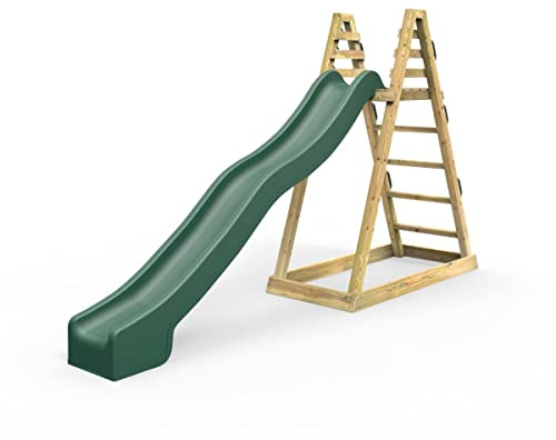 Rebo® Children's Wooden Free Standing 8.7ft Kids Water Slide - Green | OutdoorToys | Pressure Treated Timber - Strong and Sturdy Wooden Ladder, Perfect for Gardens