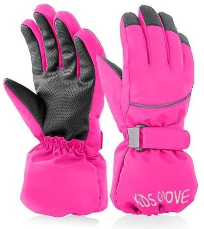 Skihandschuhe Kinder wasserdichte Snowboard Handschuhe Winter Warme Kinderski Fäustlinge Winddichte Schneehandschuhe Ski Skifahren Outdoor Schihandschuh (Rosa, M)