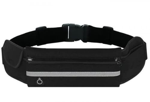 PARENCE. - Laufgürtel, schwarz, 3 Taschen mit reflektierendem Band/Laufsport/Smartphone/Trinkflasche – Gürteltasche für Telefon – für Laufen, Sport, Joggen, Joggen, Joggen, Laufen, Schwarz
