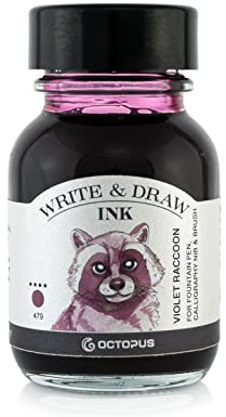 Octopus Write and Draw Ink 479 Violet Raccoon, wasserfeste Tinte zum Schreiben und Zeichnen, Kalligraphie-Tinte, lichtechte Zeichentinte für Füllfederhalter, Glasstift, Pinsel, 50 ml