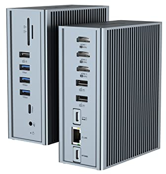USB C Docking Station, Tymyp Docking 16 in 1 Display Triple für MacBook Pro/Air 、Thunderbolt 3 und Andere Laptops (3* HDMI, 100W PD Aufladung, Ethernet, Audio 3.5mm, 2* USB-A und USB-C 10Gbps, SD/TF)