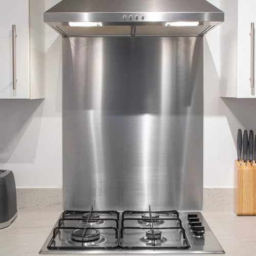 Baridi 60cm Stainless Steel Splashback, Backguard Wall Panel for Cooker Hoods, Extractor Fans, Range Hoods, Heat Resistant - Simple to Install - DH193