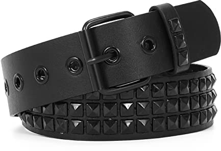 WERFORU cintura in pelle con rivetti punk rock, cintura in metallo con rivetti per donna e uomo, stile punk gotico, cintura in pelle per jeans e pantaloni, B-black, 120 cm : pour tour de taille 90-105