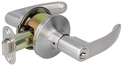 Amig - Set di maniglie con serratura per porte, maniglia con blocco interno e dispositivo di sblocco esterno, design elegante e semplice ideale per la tua casa o ufficio, acciaio, cromato opaco.