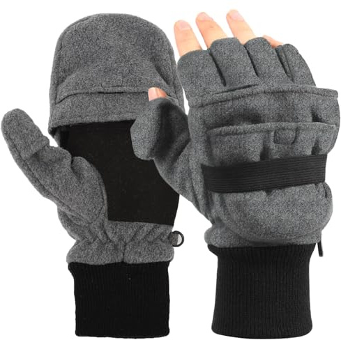 Zeltauto Men’s 3M Thinsulate Fleece Mitten Gloves Convertible Fingerless Mitten Flap Cover Multipurpose