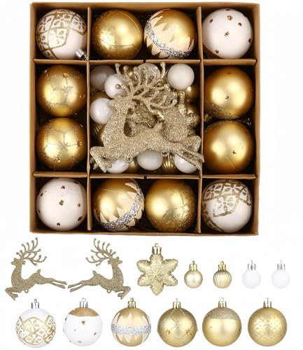 SOBEAU 40 Pièces Boule de Noel Or, Decoration Sapin de Noel en Plastique, Kit Décoration Noel Sapin avec Fil de Suspension, Boules de Noel en 12 Styles pour Noël, Anniversaire, Mariage