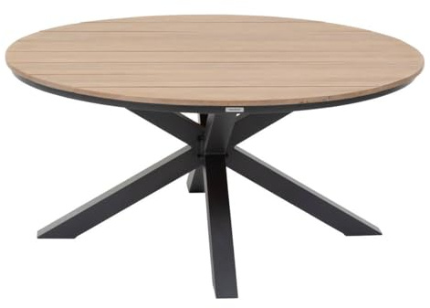 Hespéride - Table de Jardin Ronde Oriengo Gris Graphite - 4 Places - Aluminium Antirouille Acacia - Mobilier d'Extérieur pour Terrasse Balcon Patio