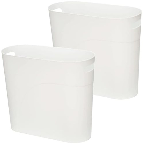 AYSUM 2Pack 12L Slim Waste Basket Plastic Trash Can Small Plastic Bin Slim Garbage Container Bin with Handle for Home Kitchen Bathroom Bedroom Office, Black (2x White)