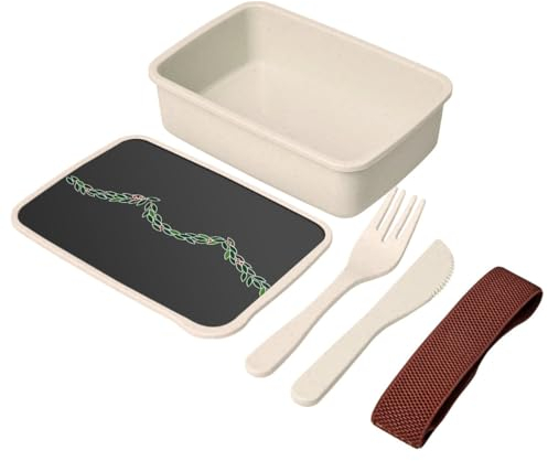 Fabulous Lunch Box Lunchbox mit Besteck, Schwarz, Weihnachtsgirlande, Stechpalme, Blätter, Winter, Feier, 700 ml
