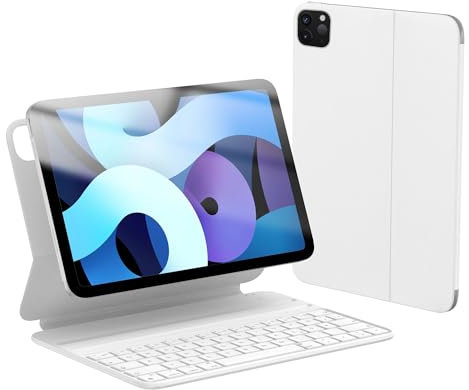 HOU Tastatur Air 5. Gen 2022, pro 11-Zoll(4./3./2./1st), Air 4. Gehäuse, Folio, Magnetaufladung, Ultra Slim,QWERTZ-Layout,Weiß