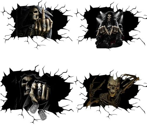 4 Stücke Skull Aufkleber Auto Totenkopf Sticker Totenköpfe Autoaufkleber Stickers Motorsport Schädel Aufkleber Motorrad Vintage Aufkleber Sticker für Motorrad Fahrrad Roller Oder Auto