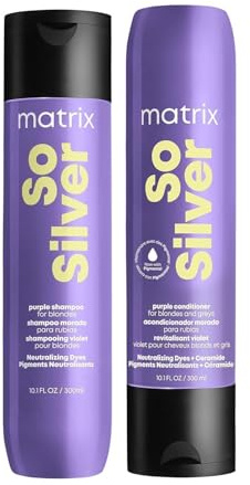 Matrix So Silver Purple Shampoo and Pigmented Conditioner Set | Removes Brassy Yellow Undertones | Toning Conditioner For Blondes and Greys | For Color Treated Hair | Premium Salon Conditioner | Vegan