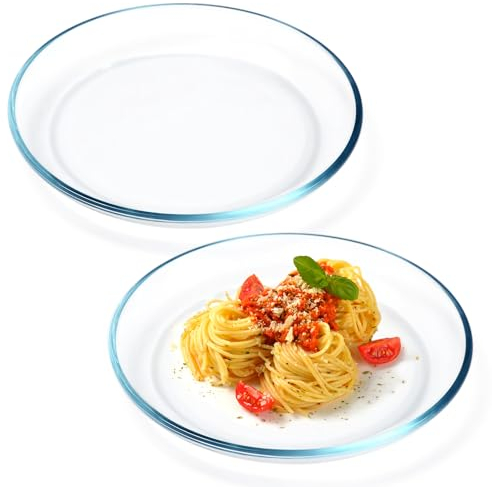 NUTRIUPS 22,9cm Piatti Vetro Temperato, 2 Pezzi Servizio Piatti Moderni, Adatto al Microonde Lavabile in Lavastoviglie