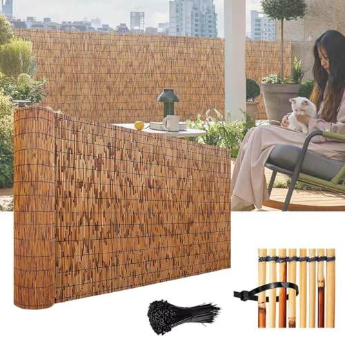 Sichtschutzmatte Garten Bambus Sichtschutz 100×500cm 120×700cm 140×1000cm Schilfrohrmatte Für Hof, Schilf Bildschirm Zaun Im Freien Privatsphäre Zaun Für Hinterhof Garten Zaun Trennwand (Size : 120x9