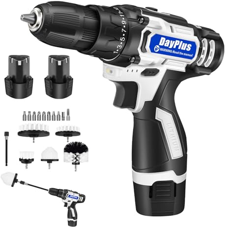 12V Cordless Drill, 45Nm Handheld Electric Screwdriver 18+1 Torque, Variable Speed Combi Drill, Battery Powered Drill Tool with 2 x 1500mAh Battery and 5 Brushes, for Home DIY