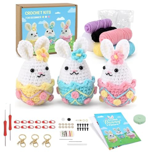 Tier-Strickset, Strick-Starter-Set für Erwachsene mit Schritt-für-Schritt-Video-Tutorials, Tier-Häkelset, Anfänger, Garn und Häkelnadel, Kunst-Bastelset für kreative Projekte