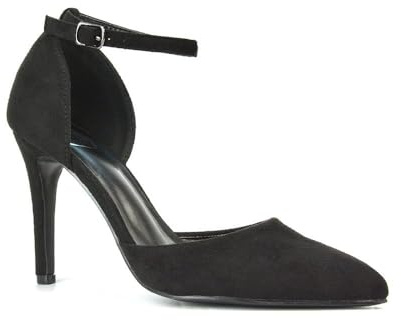 ESSEX GLAM Womens Pointed Toe Court Shoes Ladies High Stiletto Heel Ankle Strap Evening Pumps Size 3-8