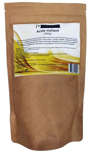 Acido Malico Puro 500g – Energia & Vitalità Naturale – Supporto Digestivo & Detox Fegato – Origine Vegetale (Mele & Pere) – Senza Zuccheri né Additivi – Ideale per Sportivi & Cura Clark ESTÉNAT