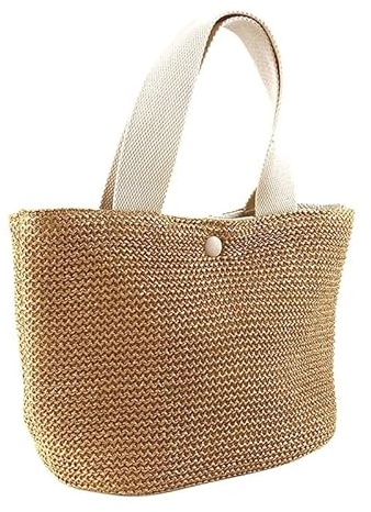 WANGSHAOWEI Strohtasche Strand Stroh Schulter Messenger Tasche Frauen Sommer gewebt Rattan Eimer Schulter Handtasche handgemachte Umhängetaschen Runde Strohtasche(Beige)