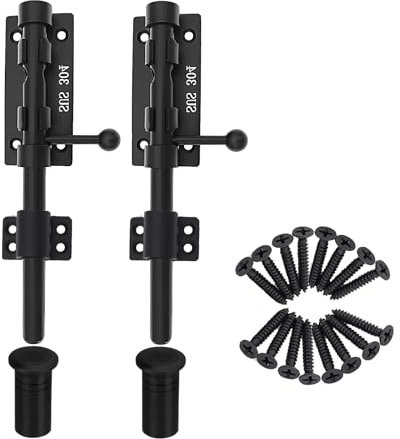 Schiebebolzen Torriegel Verdickter Schwerlast Türriegel Verschluss 304 Edelstahl Bolzenriegel Schwarz Massiver Torverschluss Türverriegelungen mit Schrauben und Staubschutzbehälter