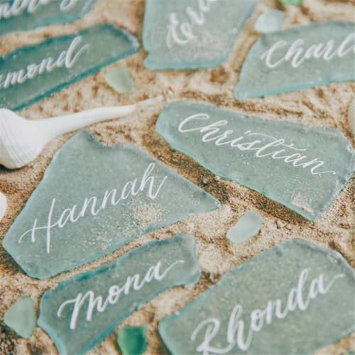 TETOU Blank Irregular Shaped Pieces Sea Glass Place Cards DIY Name Cards for Beach Wedding, Banquets Dinner Party Events Decoration (20pcs,Light Green)