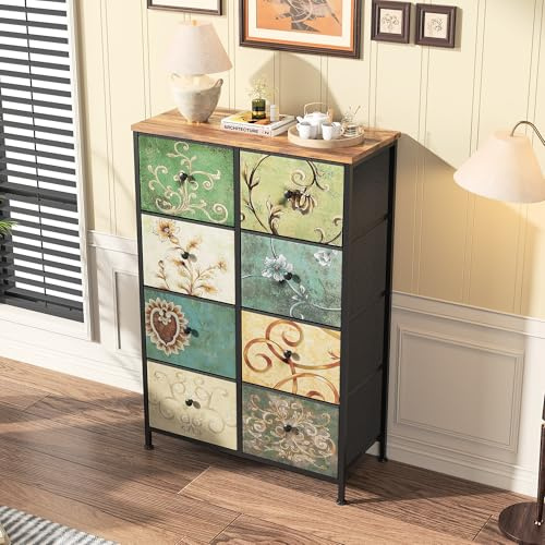 DADEA Kommode mit 8 Schubladen, Boho-Stil, Schublade mit Holzplatte, bunt, Aufbewahrungsmöbel, Kommode Bunt, Schlafzimmer, Metallstruktur, Schubladenschrank, Kommode Mit Schubladen, Kommode Vintage