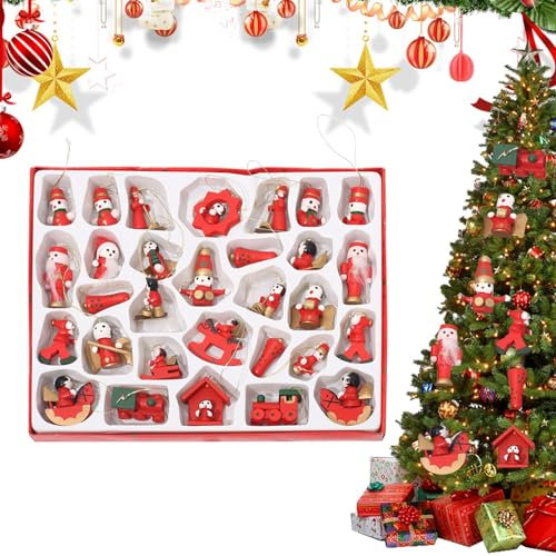 Holzschmuck für den Weihnachtsbaum, Holzfiguren-Ornamente, Cartoon Taschenanhänger, 30 x Festliche Autodekoration, niedliche Weihnachtsdekoration für Weihnachtsbaum, Fenster, Tür