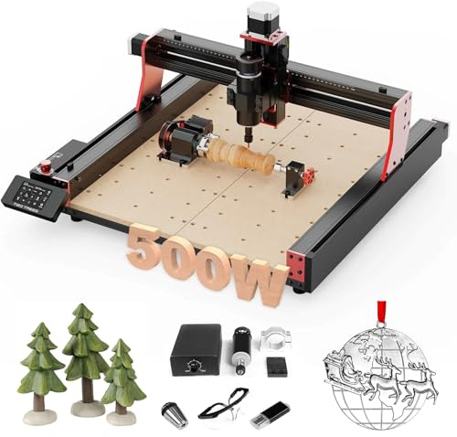 Twotrees TTC450 Pro 500W Fresadora CNC de 4 ejes Área de trabajo 460 x 460 x 80 mm para grabar, cortar MDF, acrílico, madera maciza nylon con rodillo giratorio 360