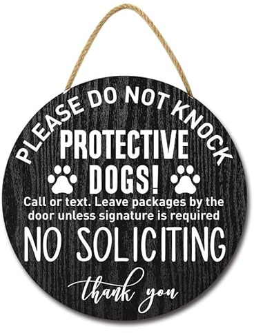 Geroclonup No Soliciting Door Sign Dog Warning Sign Please Do Not Knock Protective Dogs Sign Beware of Dog Sign for Home Front Door Decor Dog Warning Sign for Gate Fence Yard Home Decoration 30cm