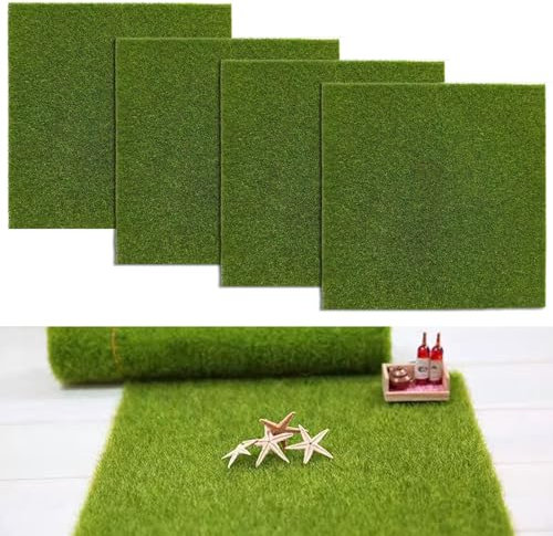 Rixotix 4 unidades de césped artificial en miniatura, 15 x 15 cm, alfombra de césped artificial en miniatura, musgo en miniatura, decoración de césped artificial, musgo, decoración para manualidades,