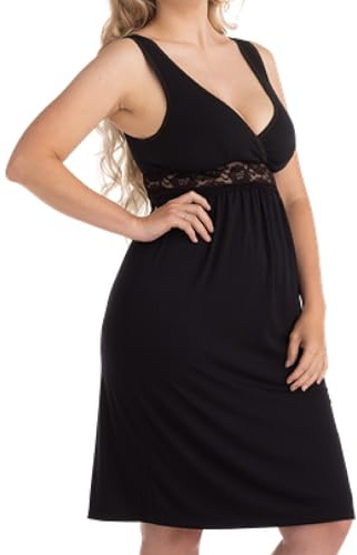 Carriwell Chemise de Nuit de Grossesse | Design Élégant avec Dentelle, Tissu Modal Doux, Confortable, Respirant & Régulateur d’Humidité, Idéale pour l’Allaitement Nocturne & Le Contact Peau à Peau, L