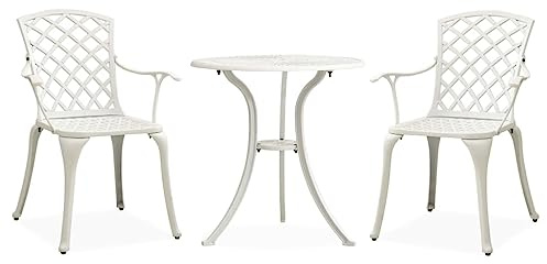 Willood Bistroset 3 TLG. Balkonset Gartenmöbel 1 Tisch &2 Stühle Sitzgruppe Gartenstuhl Aluminiumguss Weiß