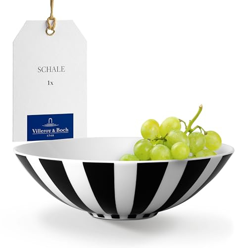 Villeroy & Boch - Memphis Collection Schale Groß Schwarz-Weiß Gestreift, Spülmaschinenfest, Mikrowellensicher, Große Schüssel, Geometrisches Design, Bowl für Salat oder Obst, Premium Porzellan