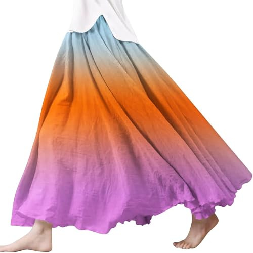 Générique Jupe Femme Longue Ete, Jupes Femme Élégante Taille Haute Jupe Été Maxi Jupe A-Ligne Casual Jupe Longue Jupes Élastiques avec Poches Jupe Plissée Longue Confortable Respirant Jupe De Plage