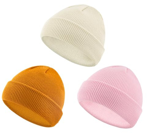 SEYUFN Baby Wintermütze Kinder Mütze Jungen Winter Babymütze Mädchen Mütze Mit Licht Kinder Beanie Junge Strickmütze (DE/NL/SE/PL, Alter, 2 Jahre, 6 Jahre, Rosa+Beige+Karamellfarben)