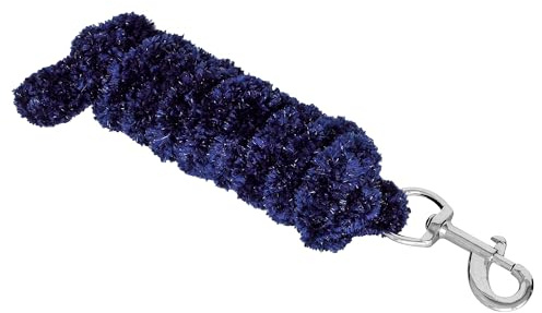 Start Führstrick für Pferde – 2m weiches Anbindestrick mit Karabinerhaken – Flauschiger Fluffy-Pferdestrick aus Nylon – ideal für Stall, Weide & Transport (Dunkelblau, Karabinerhaken)