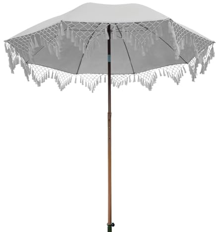 CTREVL Parasol de Jardin Extérieur avec Franges Ø 185 cm, Parasol Déporté Inclinable, Tissu Oxford 420D Résistant aux UV Coupe-Vent et Imperméable pour Balcon Patio Terras