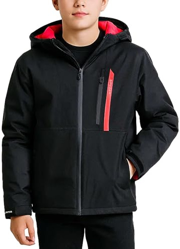 Spyder Jungen Winterjacke – Isolierter und wasserabweisender Softshell-Wintermantel Skijacke für Jungen mit abnehmbarer Kapuze, Schwarz, 7