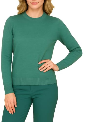 Suéter Mujer Lana Mezcla Punto Fino, Jersey Manga Larga Cuello Redondo, Ajuste Regular para Oficina y Diario, Capa Ligera otoño Invierno