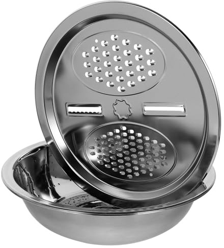 BIUDECO Rallador de Verduras de Acero Inoxidable con Cesta de Drenaje Multiusos y Cuenco para Lavar y Escurrir Frutas y Verduras Resistente y Versátil para Cocina