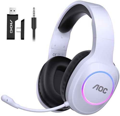 AOC Wireless Gaming Headset for PC, PS5, Bluetooth 5.4 & 2.4GHz Low Latency Gaming Headset with Mic, Noise Canceling, 7.1 Virtual Surround, 45H Long Battery Life, USB-C Fast Charging- Black Red