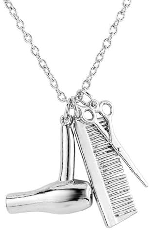 Ciieeo Legierung Halskette mit Haartrockner Schere Kamm Anhänger Pulloverkette für Friseure Unisex Hautfreundlich Modischer Schmuck für Friseur Beruf