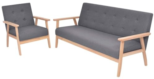 Yunovire Sofa-Set 2-TLG. Stoff Dunkelgrau, Skandinavisches Design, Massivholzrahmen, Bequeme Polsterung für Wohnzimmer, Schlafzimmer, Erwachsene, 1 Sessel & 1 Dreisitzer