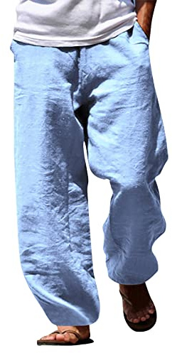 Linnebyxor, herr, sommarbyxor, fritidsbyxor, tygbyxor, lös passform, elastiskt band, bekväma bomullsbyxor, casual, A6