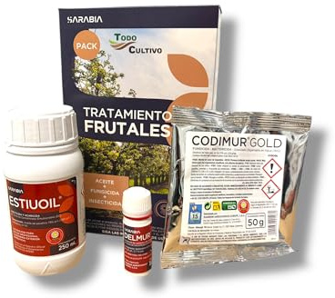 Tratamiento completo de frutales. Pack de insecticida, cobre y aceite de parafina para frutales de hueso y pepita. Sarabia frutales