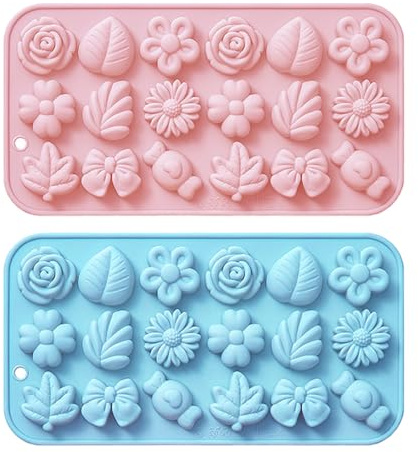 SYEYCW 2 Piezas Moldes de Chocolates de Silicona, Moldes de Silicona con Diseño de Hojas y Rosa con 18 Cavidades, para Pasteles, Dulces, Pudín, Gelatina, Manualidades