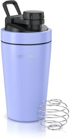 Arendo - Eiweiß Shaker Edelstahl 500ml, Protein Shaker mit Mixkugel, BPA frei, Mixbecher, Metall Premium Eiweißshaker, Tragegriff, Spülmaschinengeeignet, To Go für Yoga Fitness Sport, Lavendel