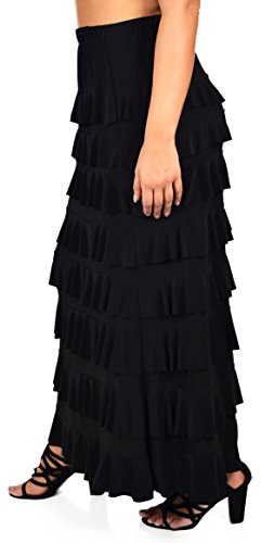 Dare2BStylish Women Waterfall 8 Tiered Boho Layered Maxi Skirt | Reg & Plus Sizes Black